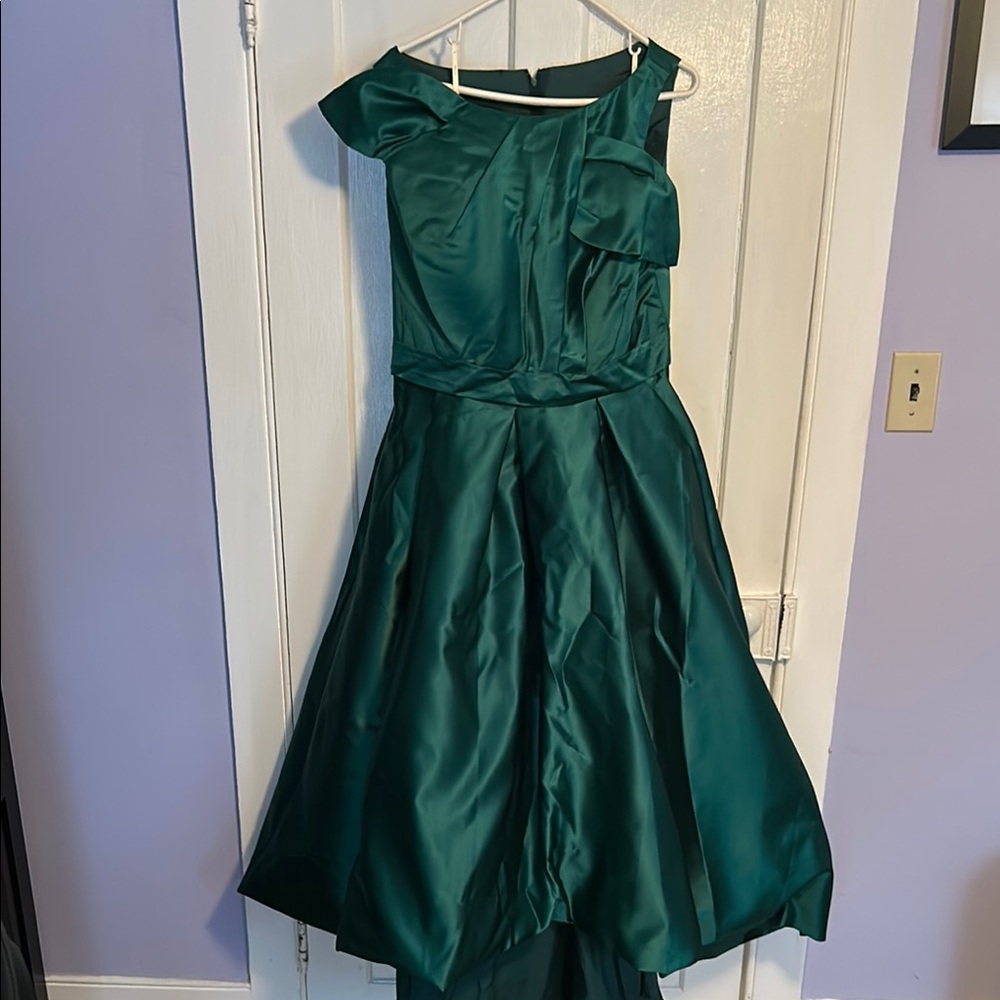 Green Asymmetrical Ruched Prom Gown